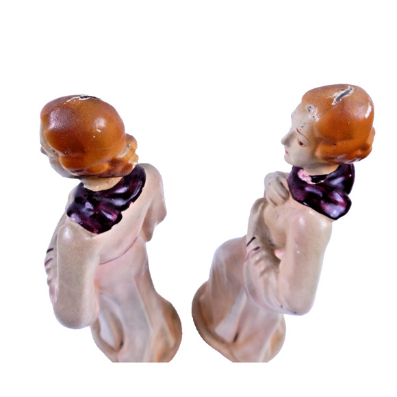 Pair Circa 1920's Elegant Woman in Robe Full Body Chalkware Statue Figurines 12" - Picture 4 of 10